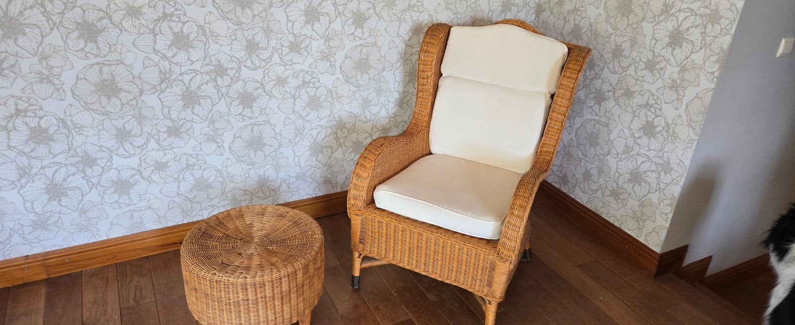 Rieten zetel met poef, Huis en Inrichting, Ophalen