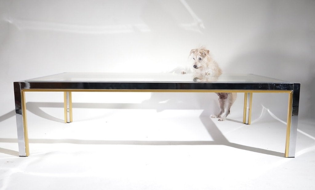 Table basse Hollywood Regency Renato Zevi 1970, chrome, Enlèvement
