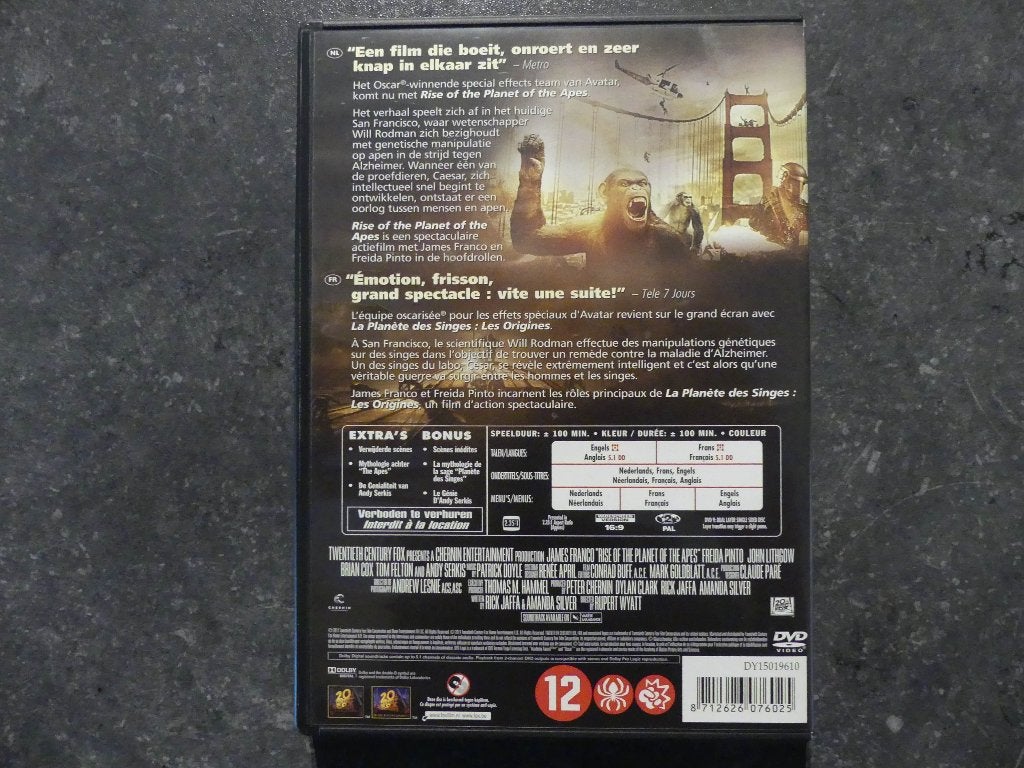 Dvd ‘Rise of the Planet of the Apes’, Cd's en Dvd's, Met bonustracks, Nederlands, Ophalen of Verzenden, Zo goed als nieuw