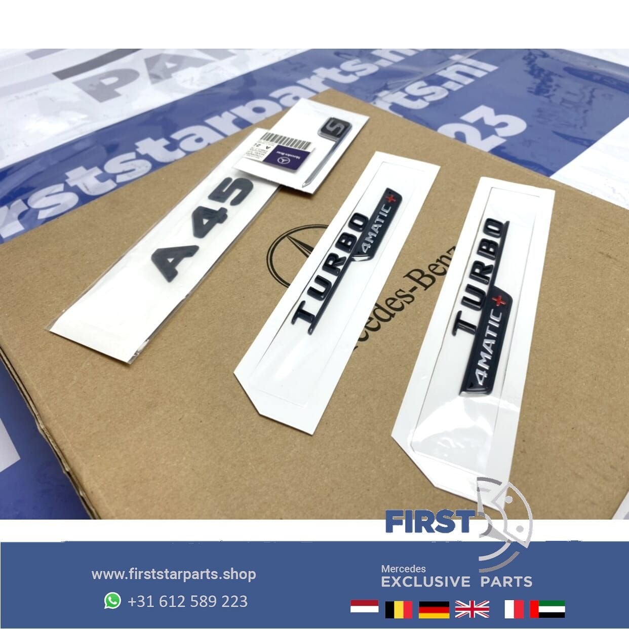 W177 V177 A KLASSE A45S AMG LOGO SET ZWART turbo 4matic+ emb, Gebruikt, -, Ophalen of Verzenden, -