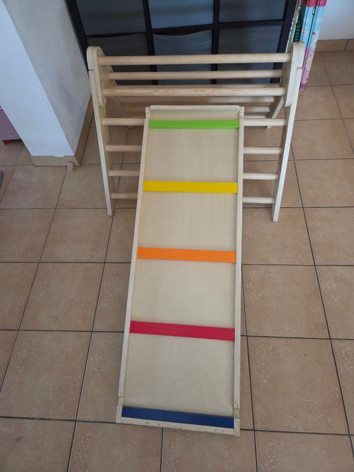 Houten klimladder en glijbaan 2-in-1 + klimdriehoek, Ophalen, Zo goed als nieuw, Overige typen