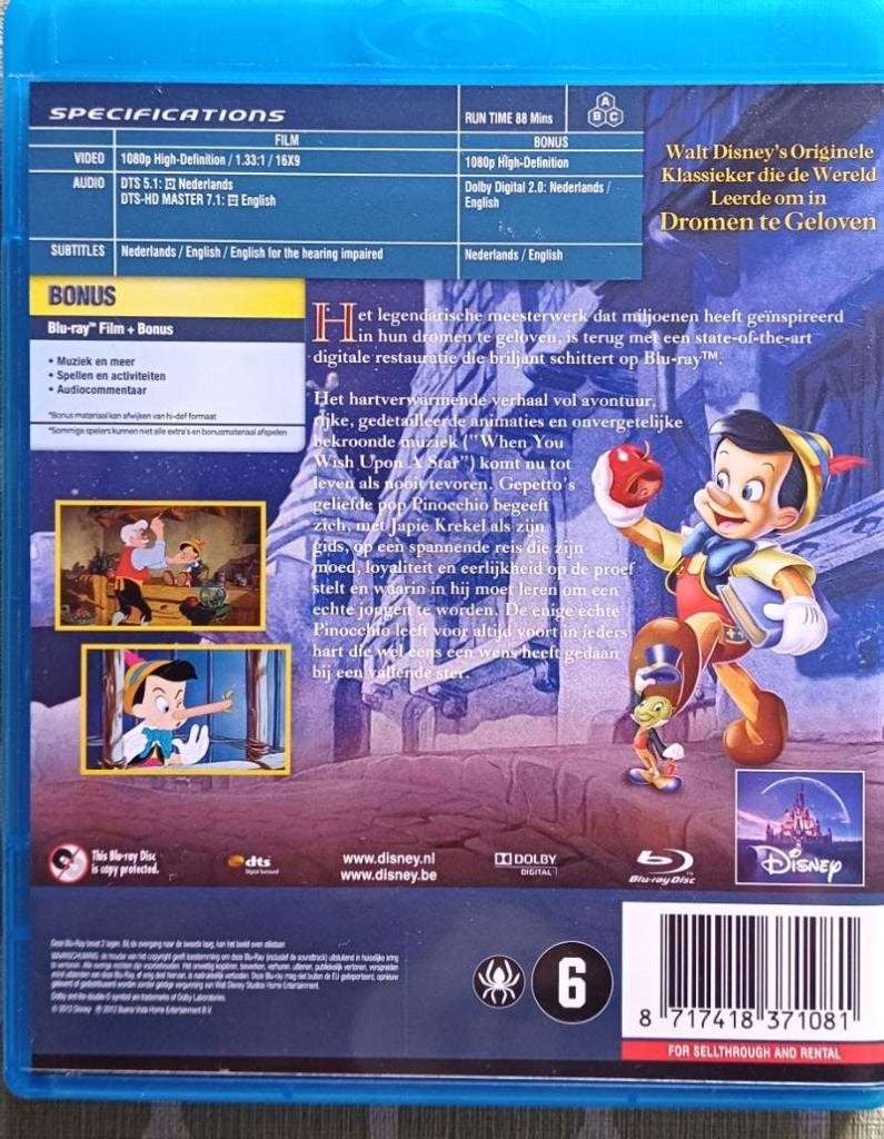 blu ray PINOCCHIO  WALT DISNEY, Ophalen of Verzenden, Zo goed als nieuw