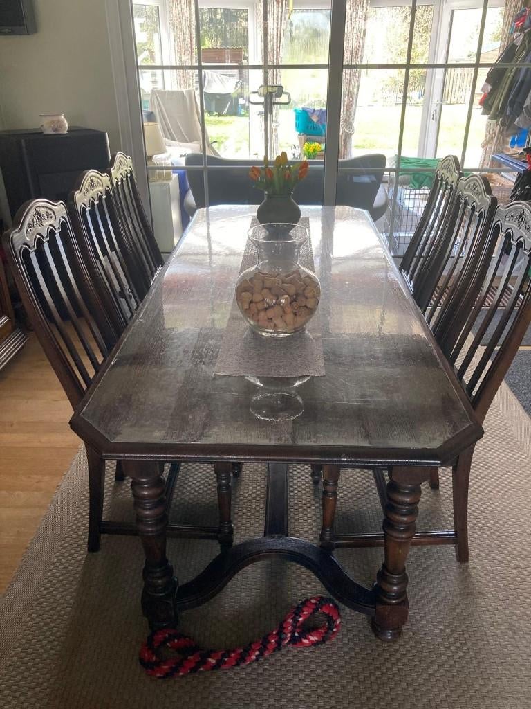 Eetkamer tafel + 6 stoelen, Huis en Inrichting, Tafels | Eettafels, Ophalen, Gebruikt, Eikenhout, 50 tot 100 cm