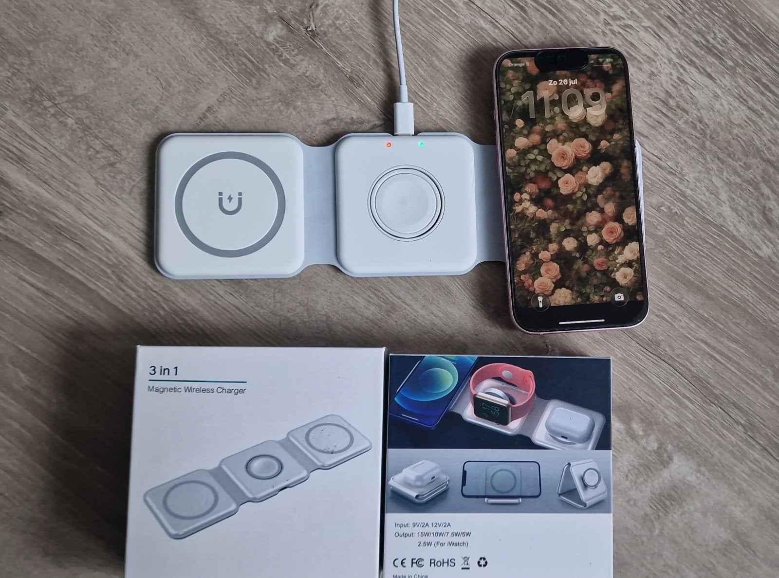 3 in 1 Magnetische draadloze oplader, Ophalen, Compatibel met smartphone, Nieuw, Draadloos