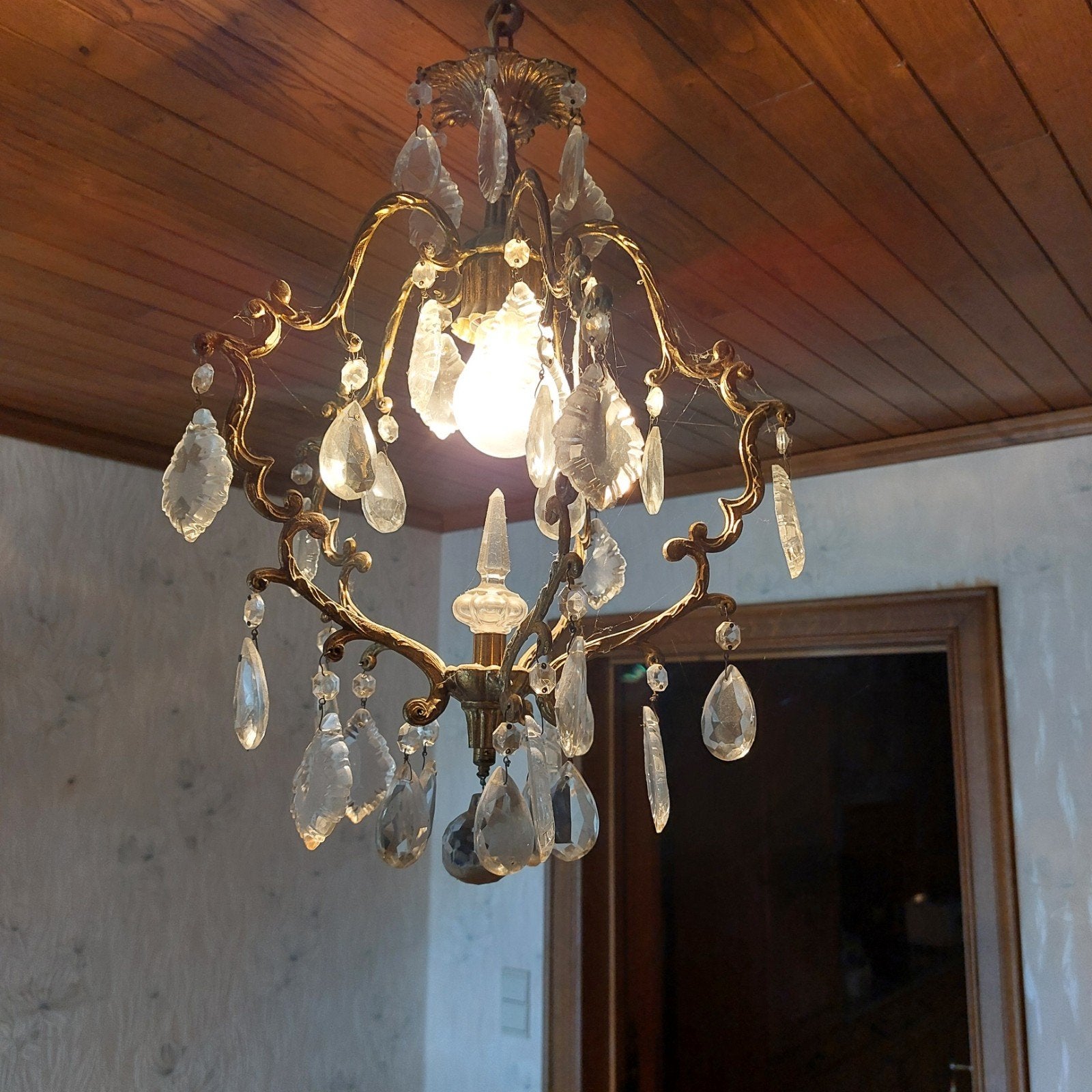 Vintage kroonluchter, Huis en Inrichting, Lampen | Kroonluchters, Ophalen, Gebruikt, Metaal, Rococo