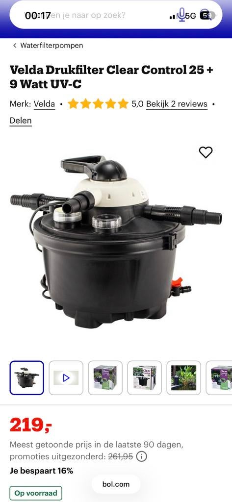 Drukfilter velda clear control 25 incl pomp 4000l incl m3vat, Tuin en Terras, Ophalen