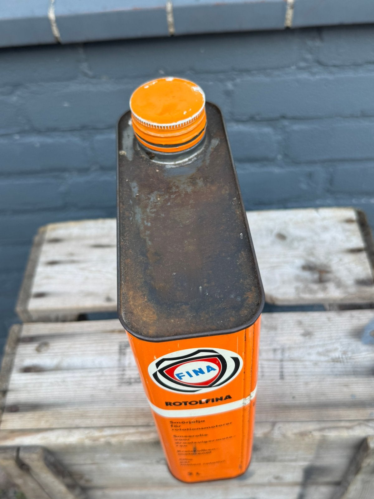 FINA zeldzaam 2 liter olie blik, Verzamelen, Gebruikt, ., ., .