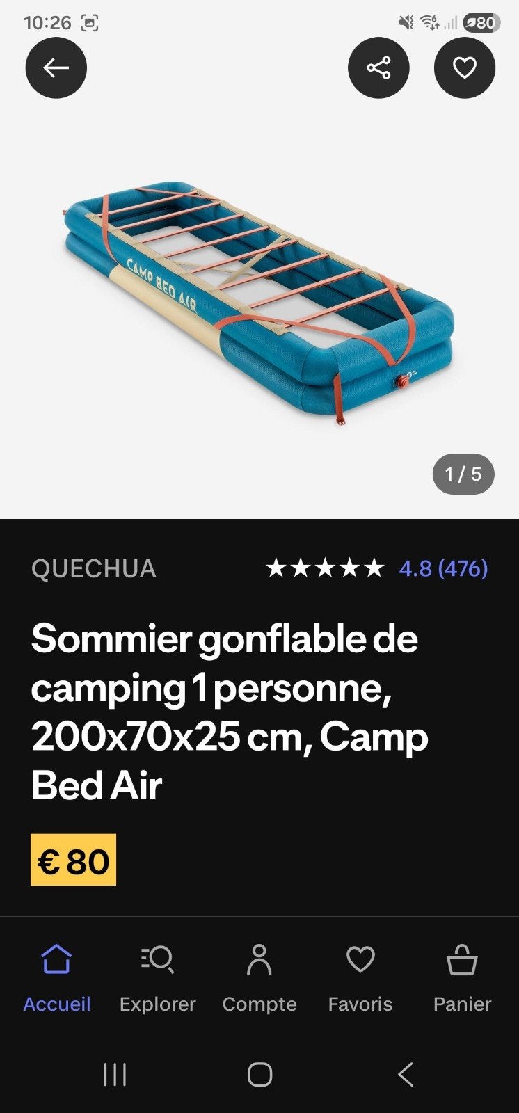 Sommier gonflable camping 1personne x2, Enlèvement