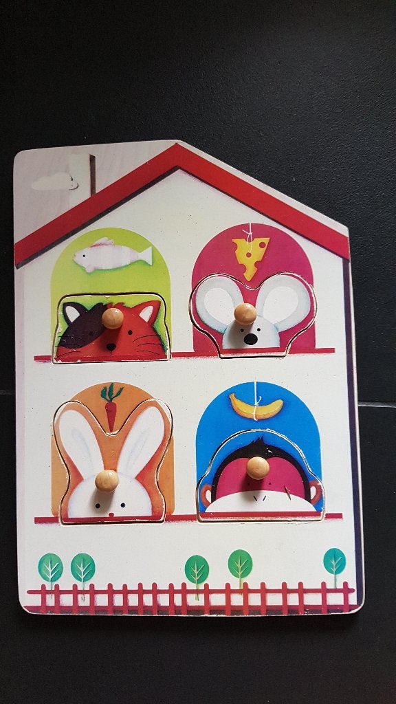 Puzzel dieren 4 stukken, Kinderen en Baby's, Ophalen, Gebruikt, Van hout, Minder dan 10 stukjes