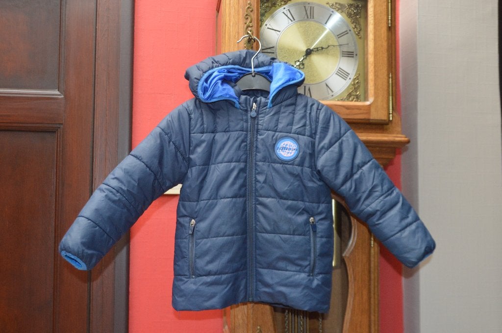 Veste Parka anorak matelassé bleu marine + écharpe T104/4A, Garçon, TQF Collection, Enlèvement ou Envoi, Comme neuf