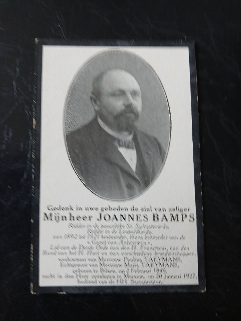joannes bamps overl 1927, Verzamelen, Bidprentjes en Rouwkaarten, Verzenden, Bidprentje