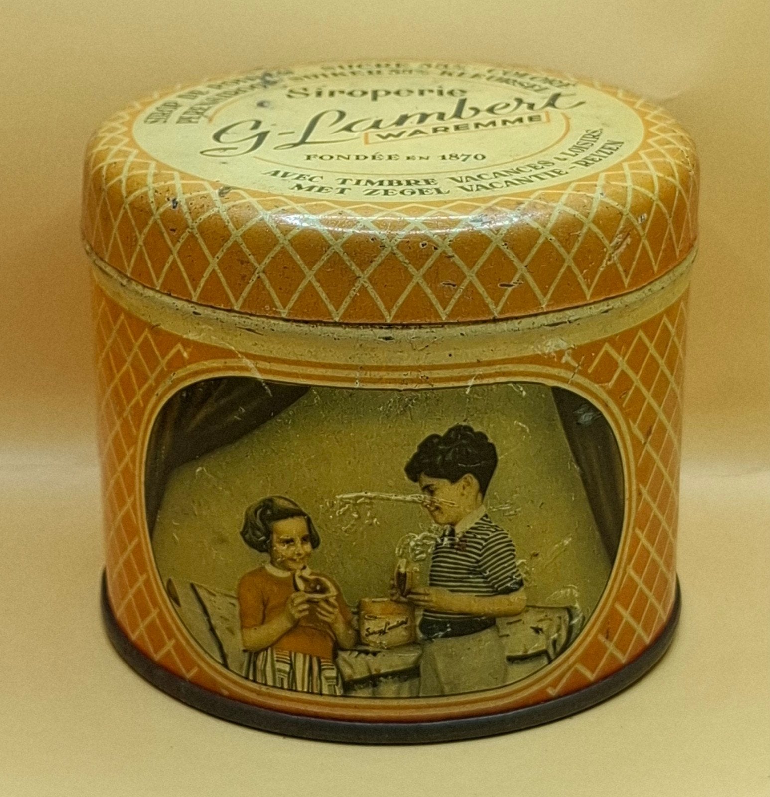 boîte à sirop vintage de la Siroperie G. Lambert de Waremme, Collections, Boîte en métal, Enlèvement ou Envoi