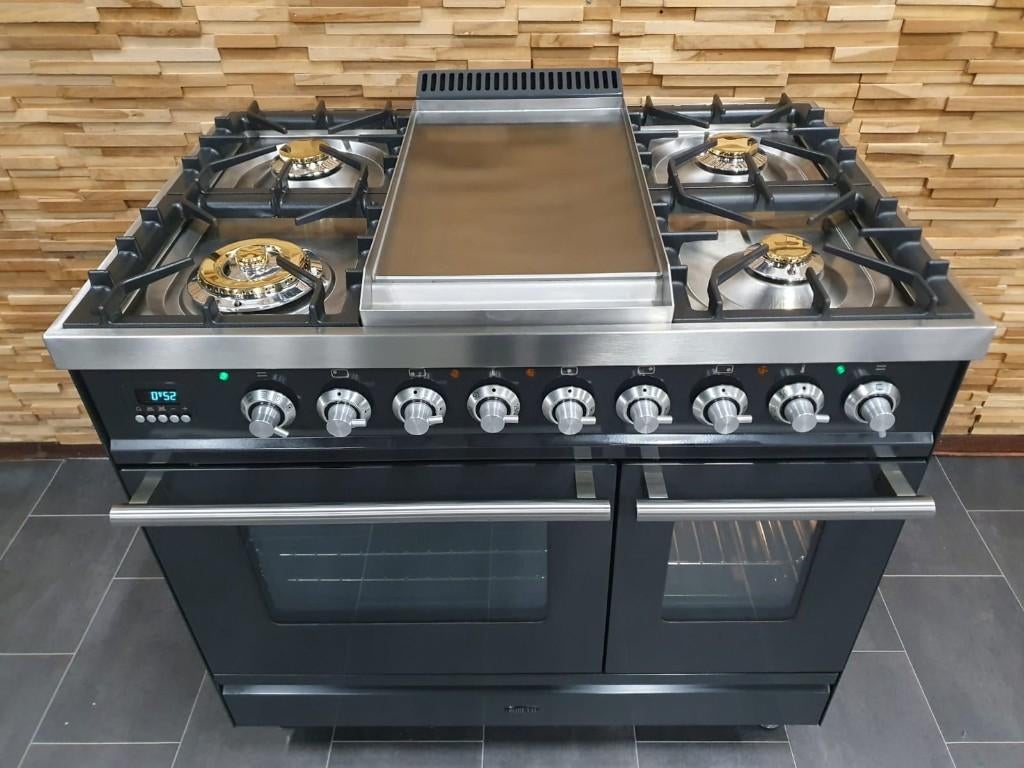 🔥Luxe Boretti Fornuis 90cm antraciet + rvs 2 ovens Frytop, Ophalen, 60 cm of meer, Zo goed als nieuw, Energieklasse A of zuiniger