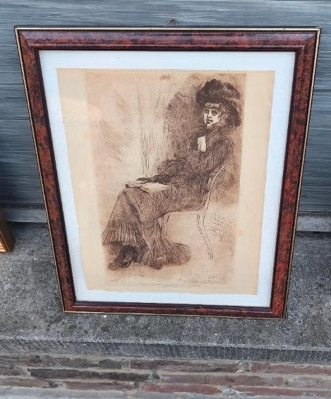 Gravure celle qui fait celle qui lit Par felicien rops, Antiquités & Art, Art | Eaux-fortes & Gravures, Enlèvement ou Envoi, Gravure