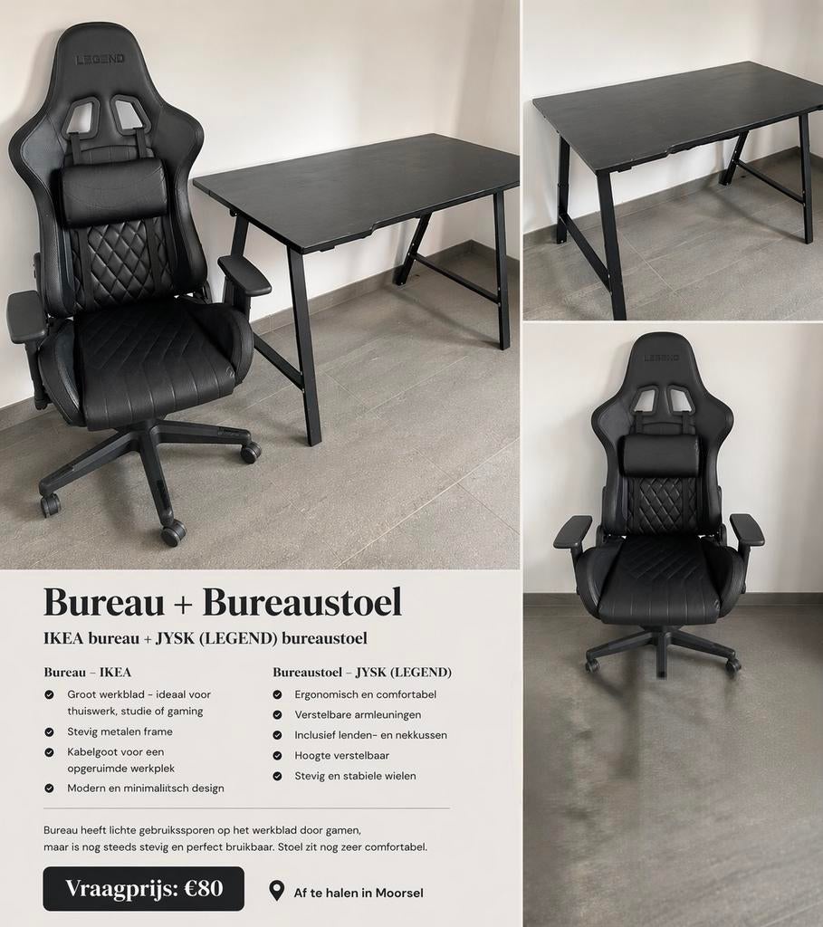 Game bureaustoel + Bureau Zwart, Huis en Inrichting, Bureaus, Ophalen, IKEA, Zwart