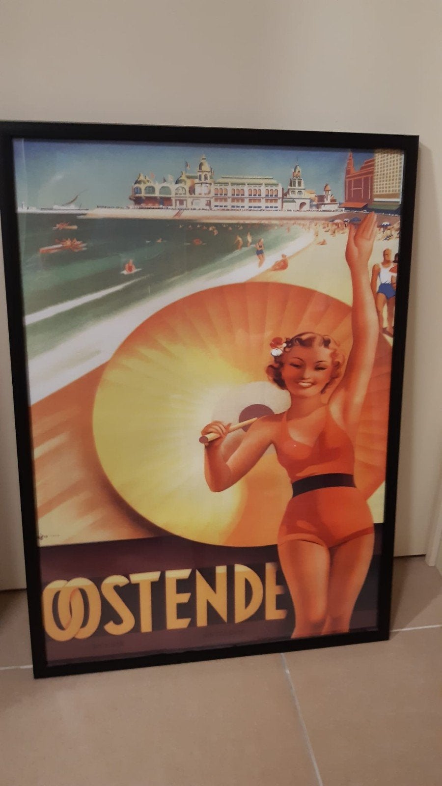 mooie poster Oostende ingekaderd., Verzamelen, Ophalen