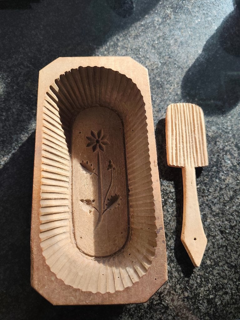 Antieke gesneden houten botervorm met pallet, Antiek en Kunst, Ophalen