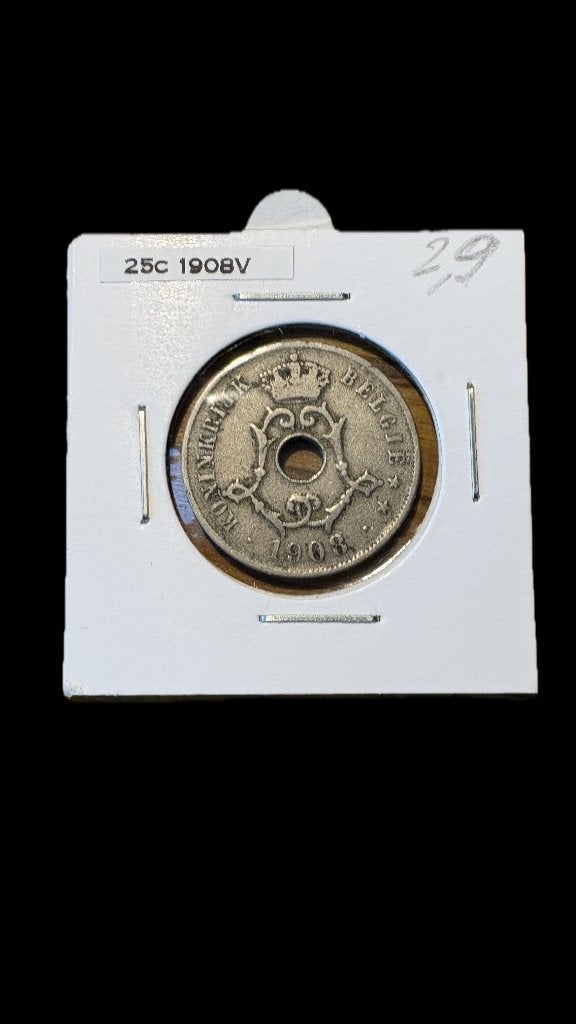LEOPOLD II: 25 cent 1908V (2), Ophalen of Verzenden