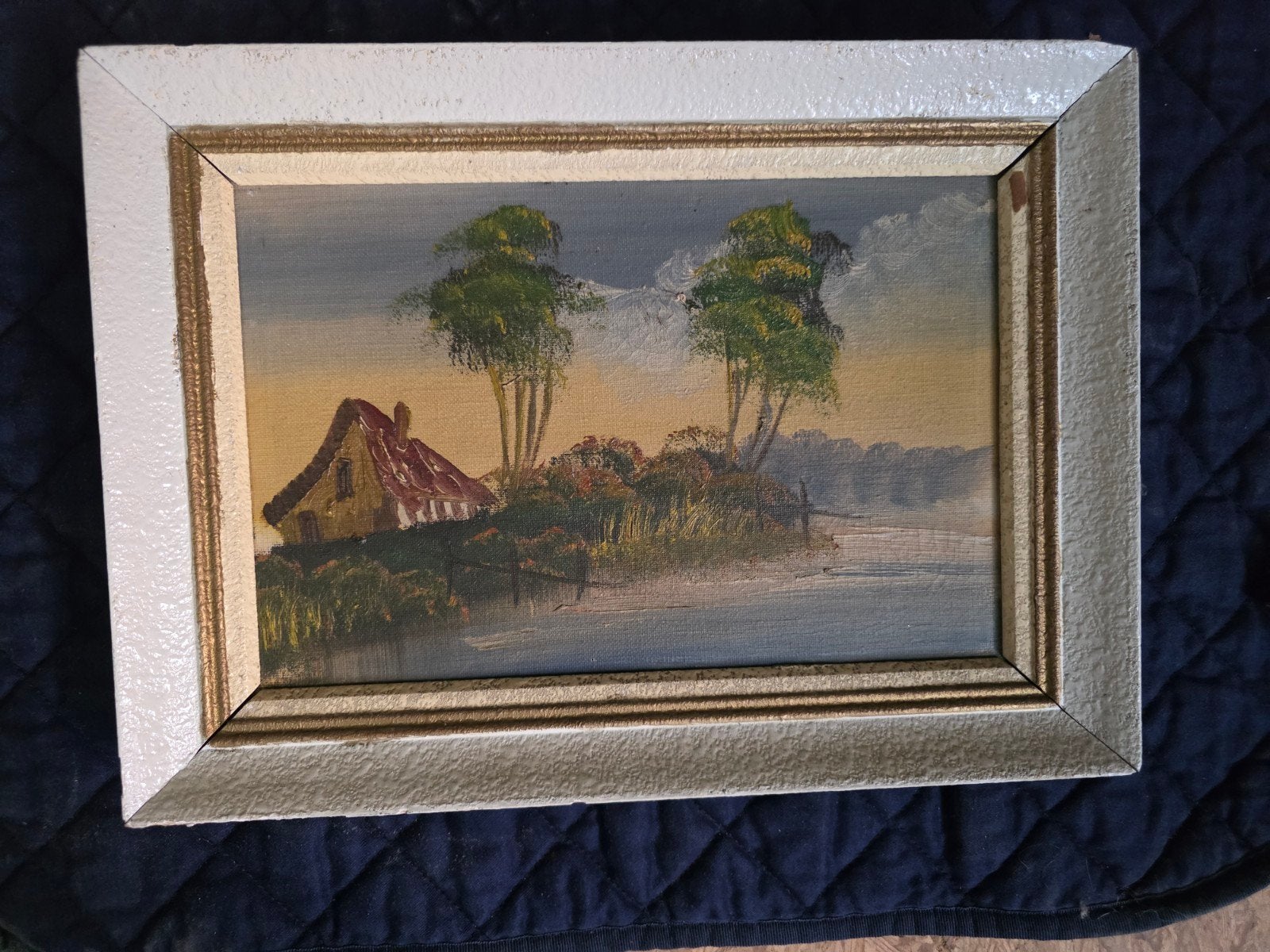 Sfeervol Landelijk Schilderij met Hoeve, Antiquités & Art, Art | Peinture | Classique, Vintage, Peinture à l'huile, Toile, Enlèvement