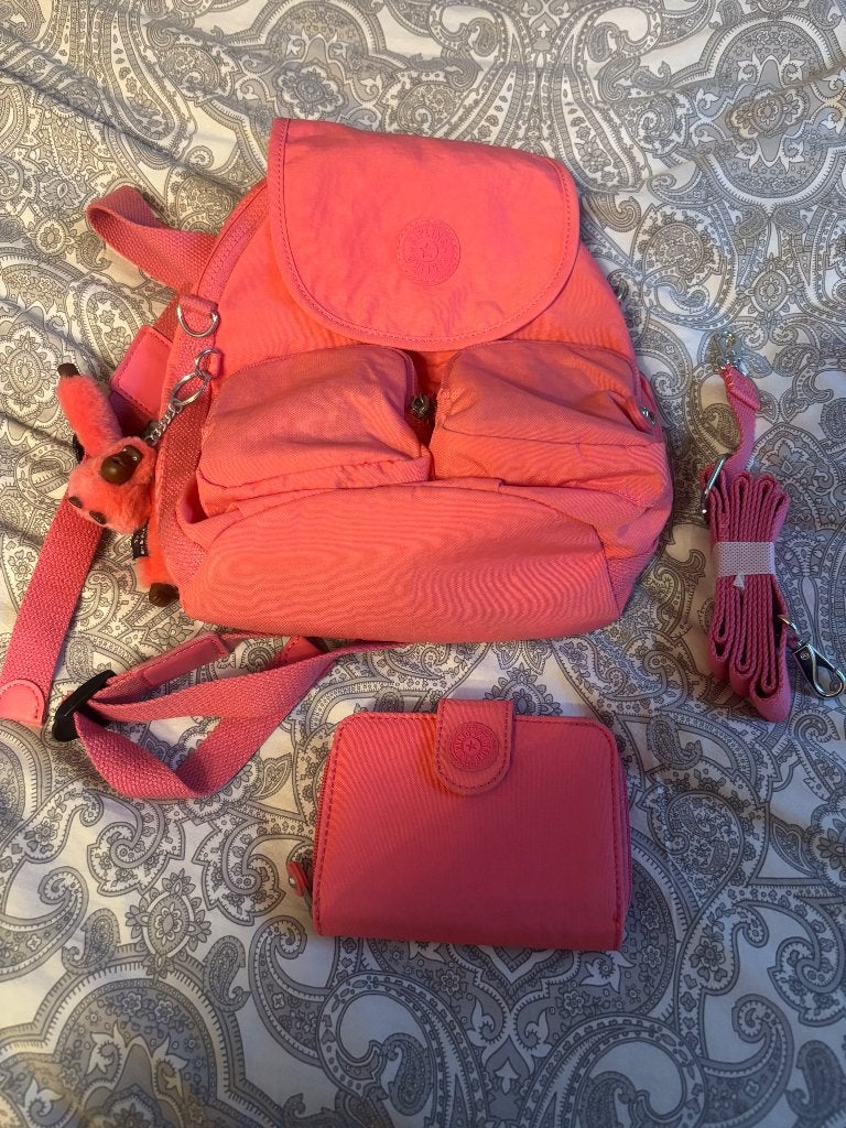 Kipling rugzak roze + portefuille als nieuw, Enlèvement, Comme neuf, Rose, Sac à dos