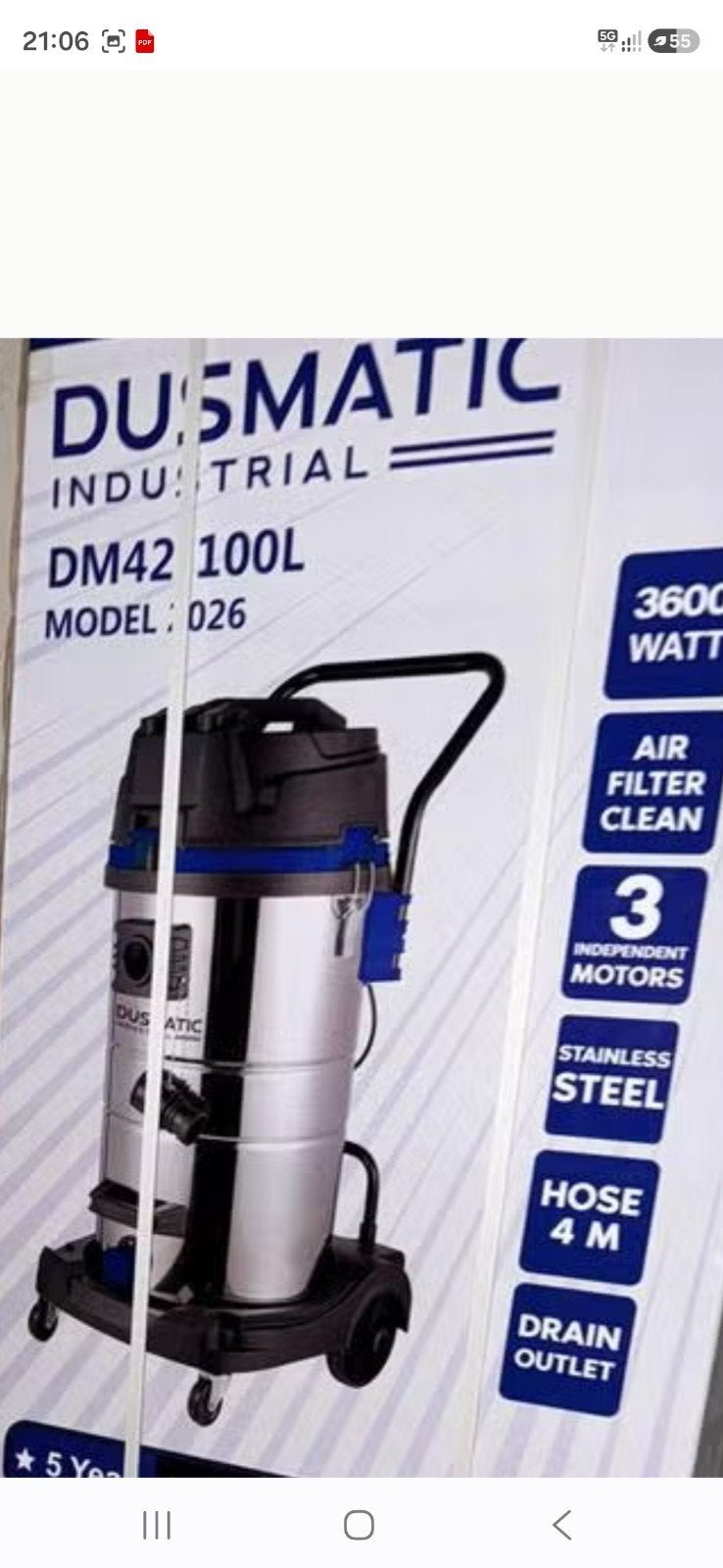 Dusmatic DM42, Ophalen, Overige merken, Nieuw, Industriële stofzuiger