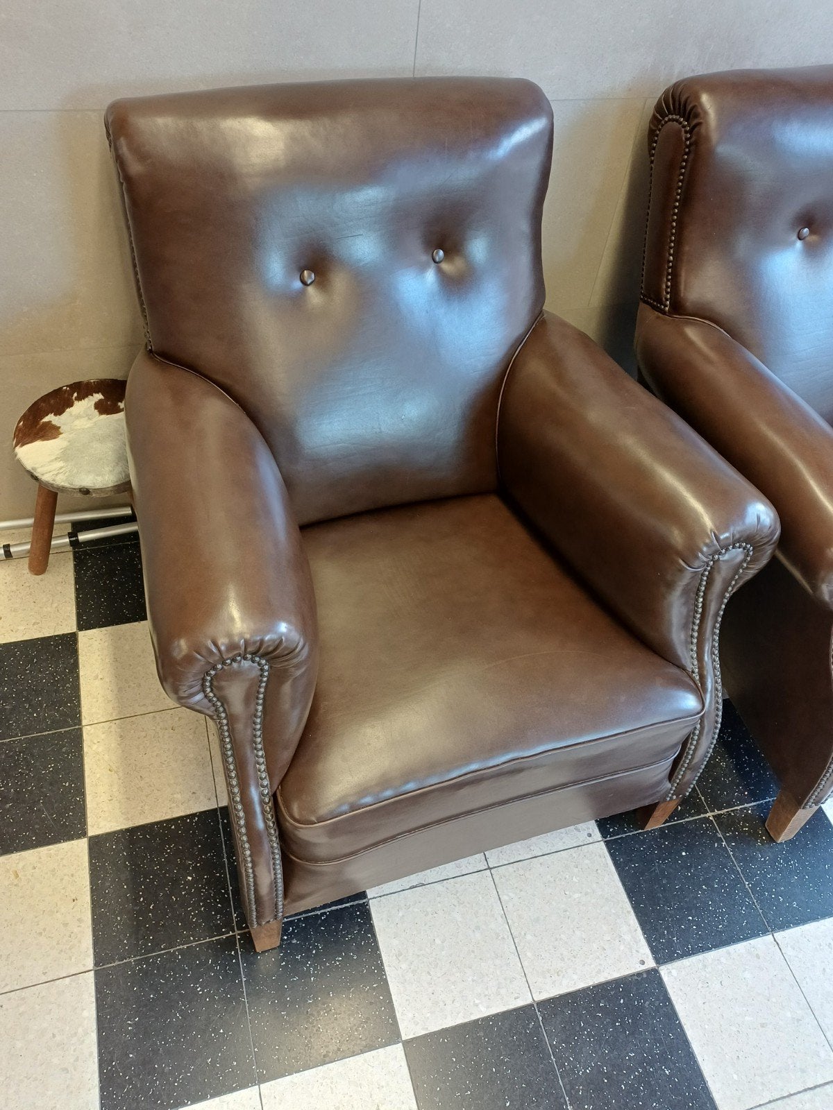 2 fauteuils Club en cuir marron - Cigare, Maison & Meubles, Enlèvement, Cuir