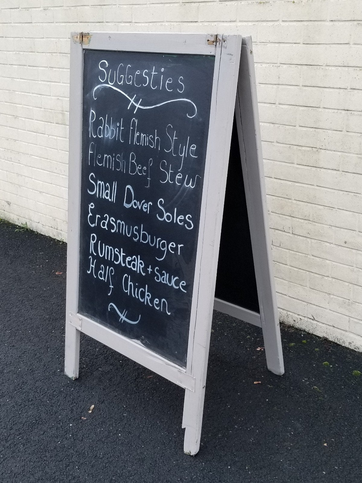 Stoepbord sandwich reclame paneel
Eye catcher, old Irish sty, Ophalen, Gebruikt, Krijtbord