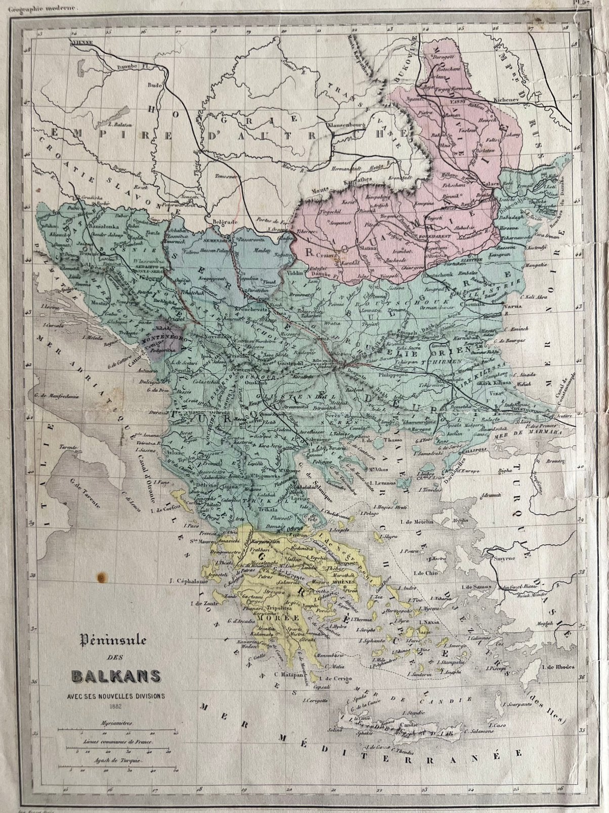 Oude kaart van de Balkan 1882 — historische grenzen, Antiek en Kunst, Ophalen of Verzenden