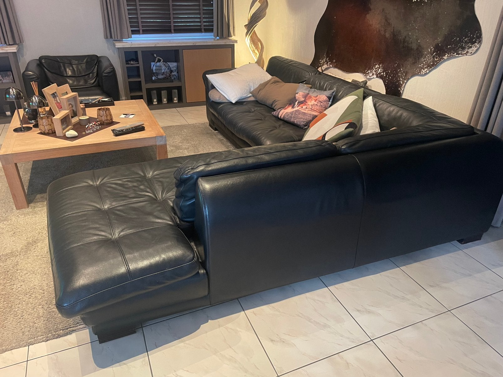 Hoeksalon en fauteuil van het merk Roche Bobois, leder, Maison & Meubles, Canapés | Salons, 75 à 100 cm, 250 à 300 cm, Banc d'angle