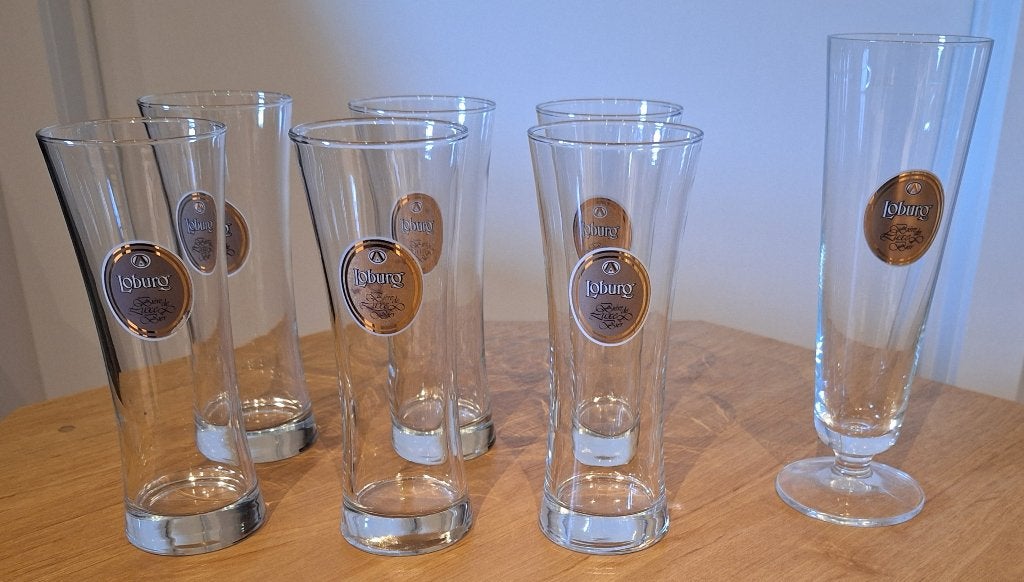 Assortiment van 7 Loburg bierglazen, Enlèvement ou Envoi, Comme neuf, Verre ou Verres, Autres marques
