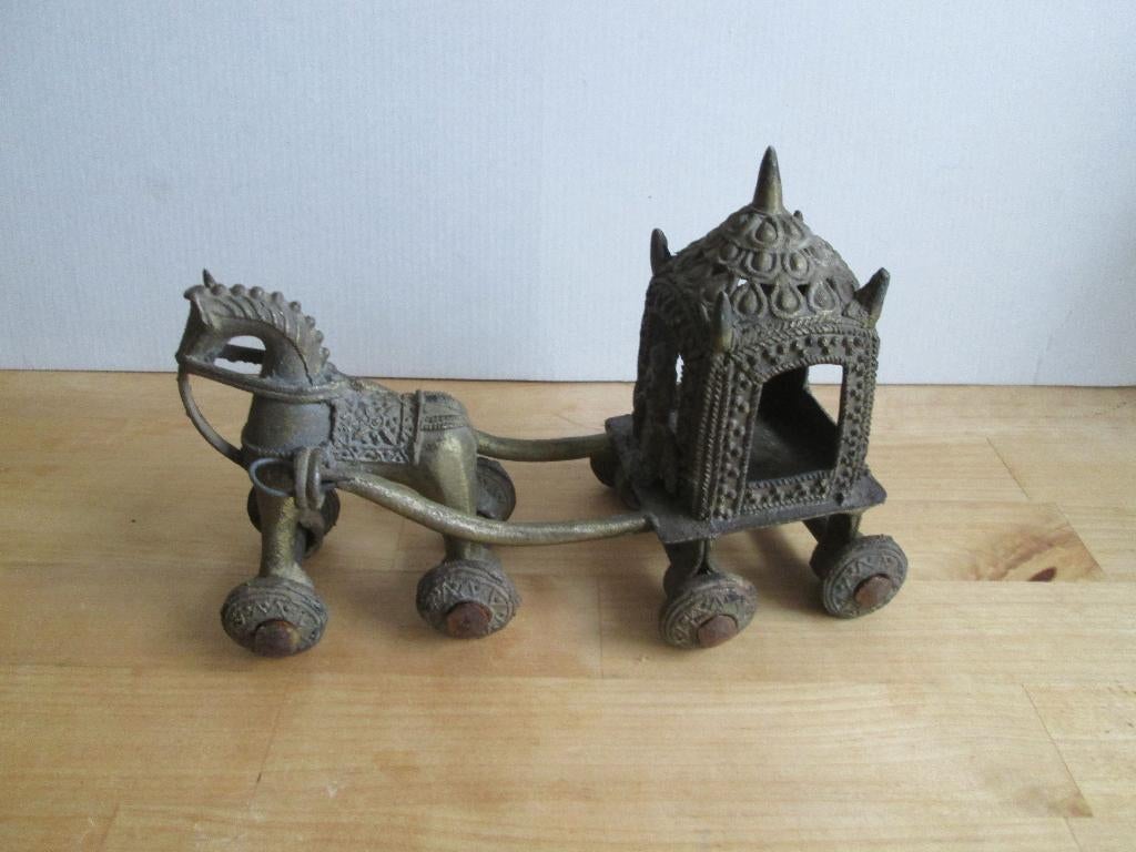 Hindu Bronze / Messing Pferd mit Wagen ca.50iger Jahre, Overige typen, Overige onderwerpen, Minder dan 20 cm, Ophalen of Verzenden