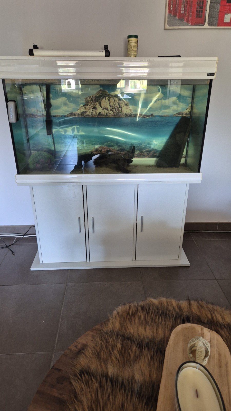 Volledige aquarium met kast, Dieren en Toebehoren, Ophalen, Inclusief toebehoren, Gebruikt, Leeg aquarium