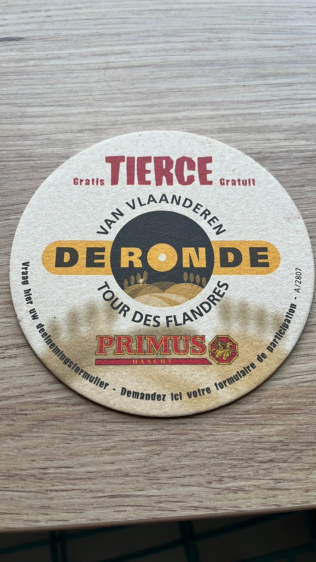 Bierviltjes Ronde van Vlaanderen Jaartal?Primus, Enlèvement, Comme neuf, Sous-bock