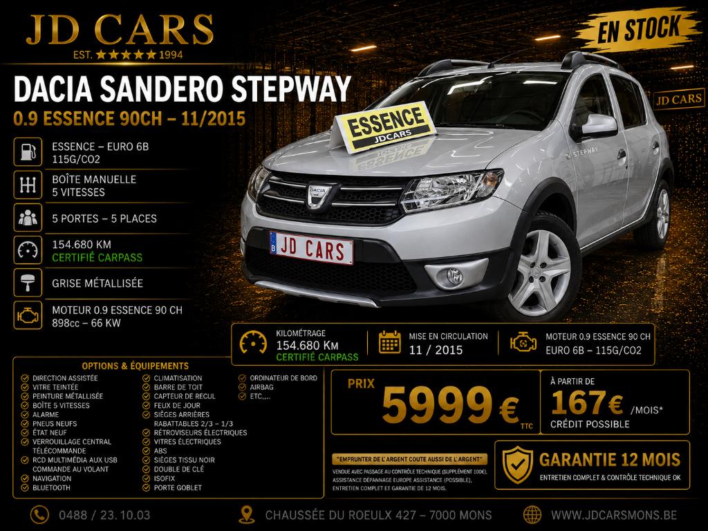 DACIA SANDERO STEPWAY 0.9 TCE ‼️GARANTIE 1 AN CTOK‼️, Argent ou Gris, Achat, 898 cm³, Euro 6