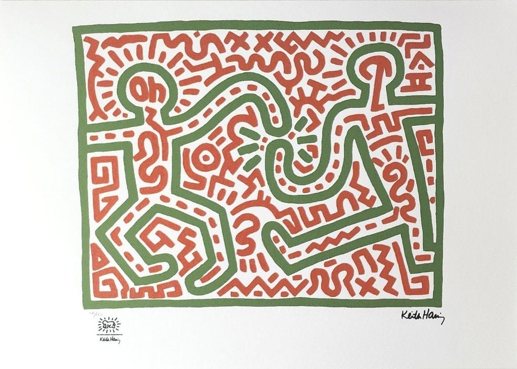Keith Haring (After) - Gravure sur bois, Avec certificat d'authenticité, Enlèvement ou Envoi, Autres sujets, Lithographie