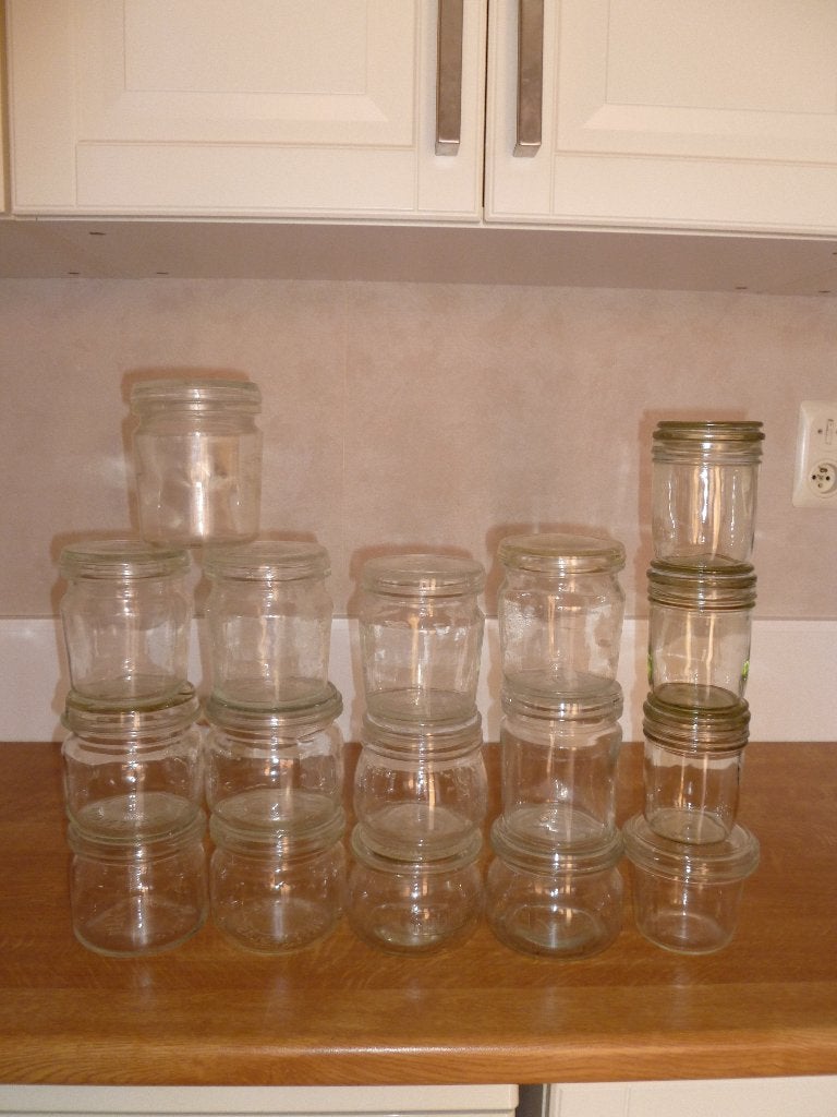 17 bocaux pour  stériliser WECK (13 de 1/2L , et 4 de 1/4L ), Vintage, Comme neuf, Verre, Enlèvement