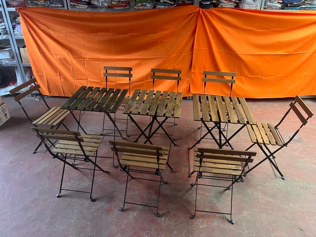 Bistro tafeltjes 3 stuks + 8 stoelen 90€, Ophalen, Gebruikt