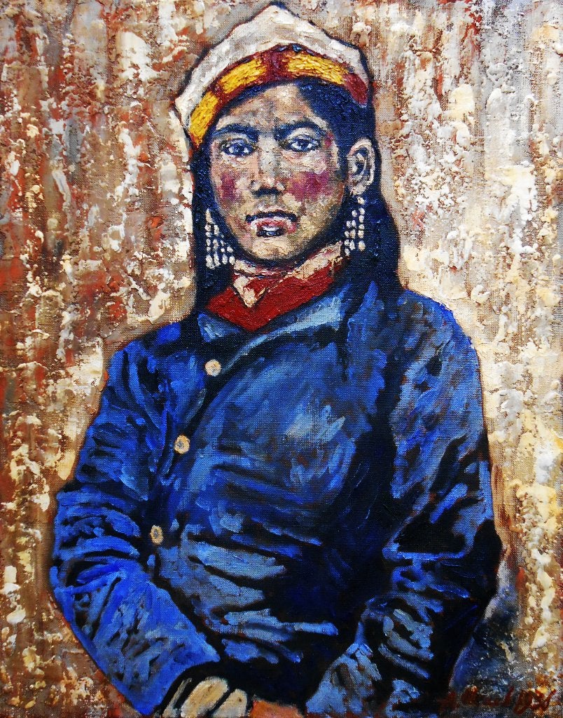 Portret van een jong meisje uit het Oosten, Antiek en Kunst, Kunst | Schilderijen | Modern, Verzenden, Olieverf, Op houten frame