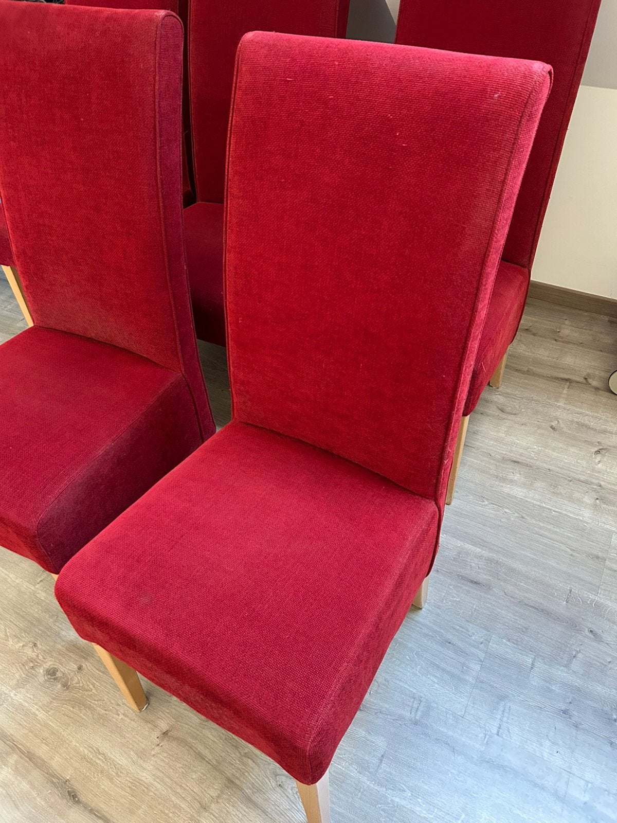 6 eetkamerstoelen met een hoge rugleuning, Huis en Inrichting, Ophalen, Gebruikt, Hoge rugleuning, Stof