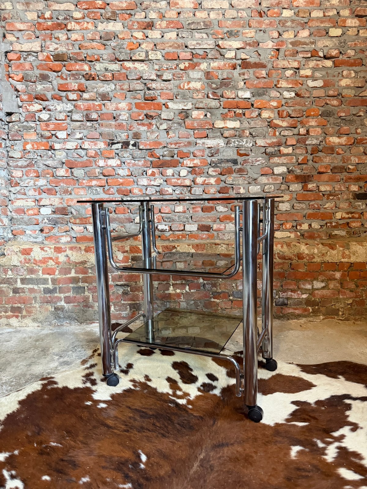 Chariot de service/table d'appoint vintage en chrome, Maison & Meubles, Enlèvement, Utilisé, Métal, Vintage