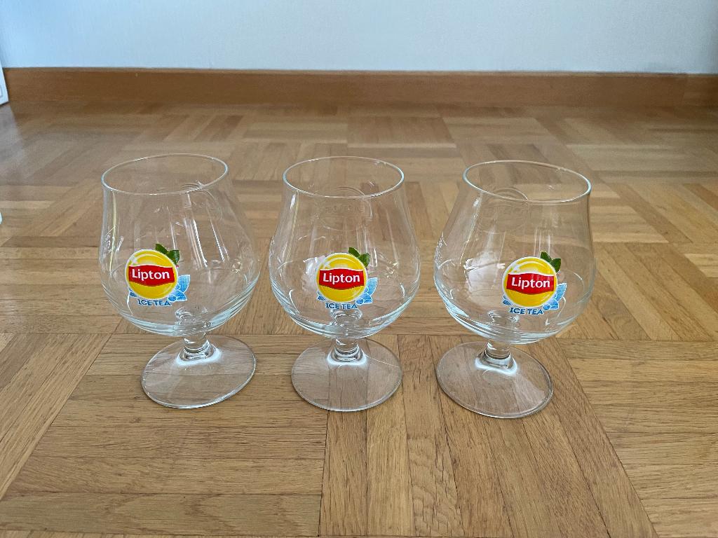 4 Lipton IceTea glazen, Verzamelen, Ophalen of Verzenden, Zo goed als nieuw, Frisdrankglas