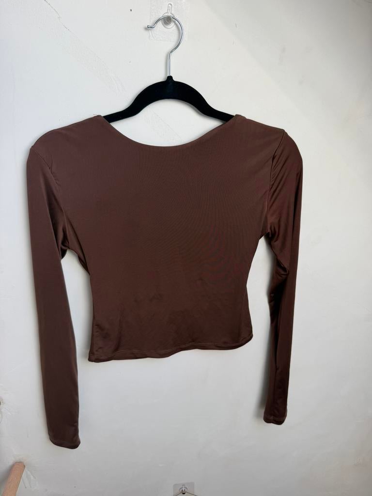 Stradivarius open rug top bruin – trendy long sleeve, Ophalen of Verzenden, Zo goed als nieuw, Maat 38/40 (M), Bruin