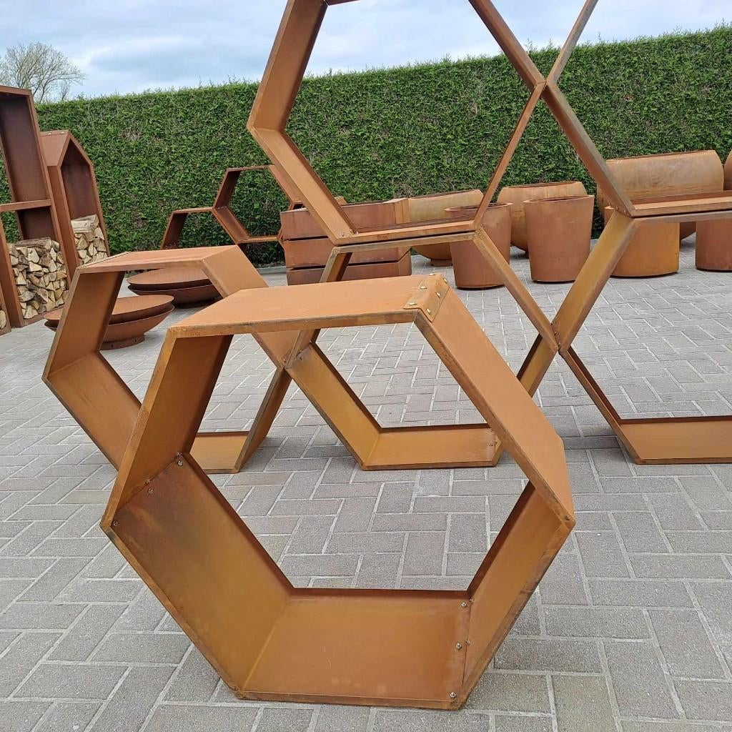Houtopslag 6-kant cortenstaal, Tuin en Terras, Ophalen, Nieuw