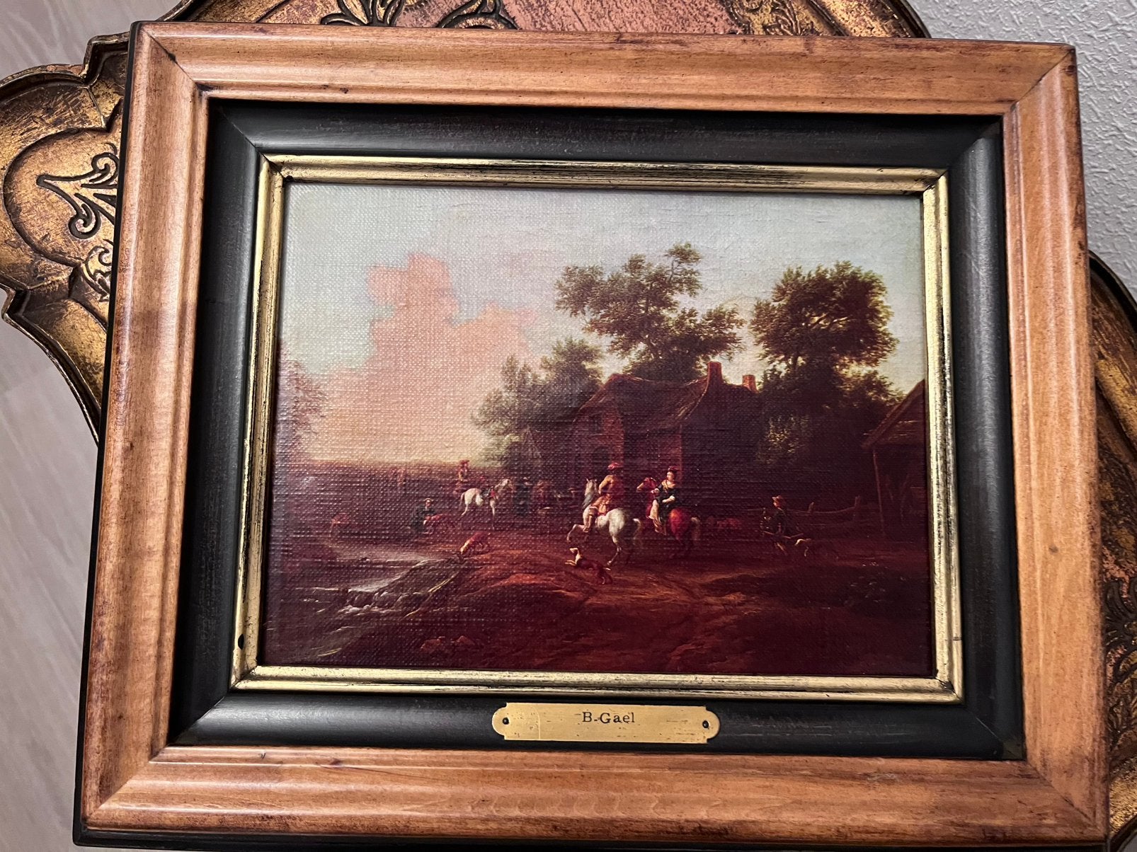 Reproductie schilderij "Landelijke halte" – Barent Gael, Enlèvement, Vintage, Encadré, Paysage