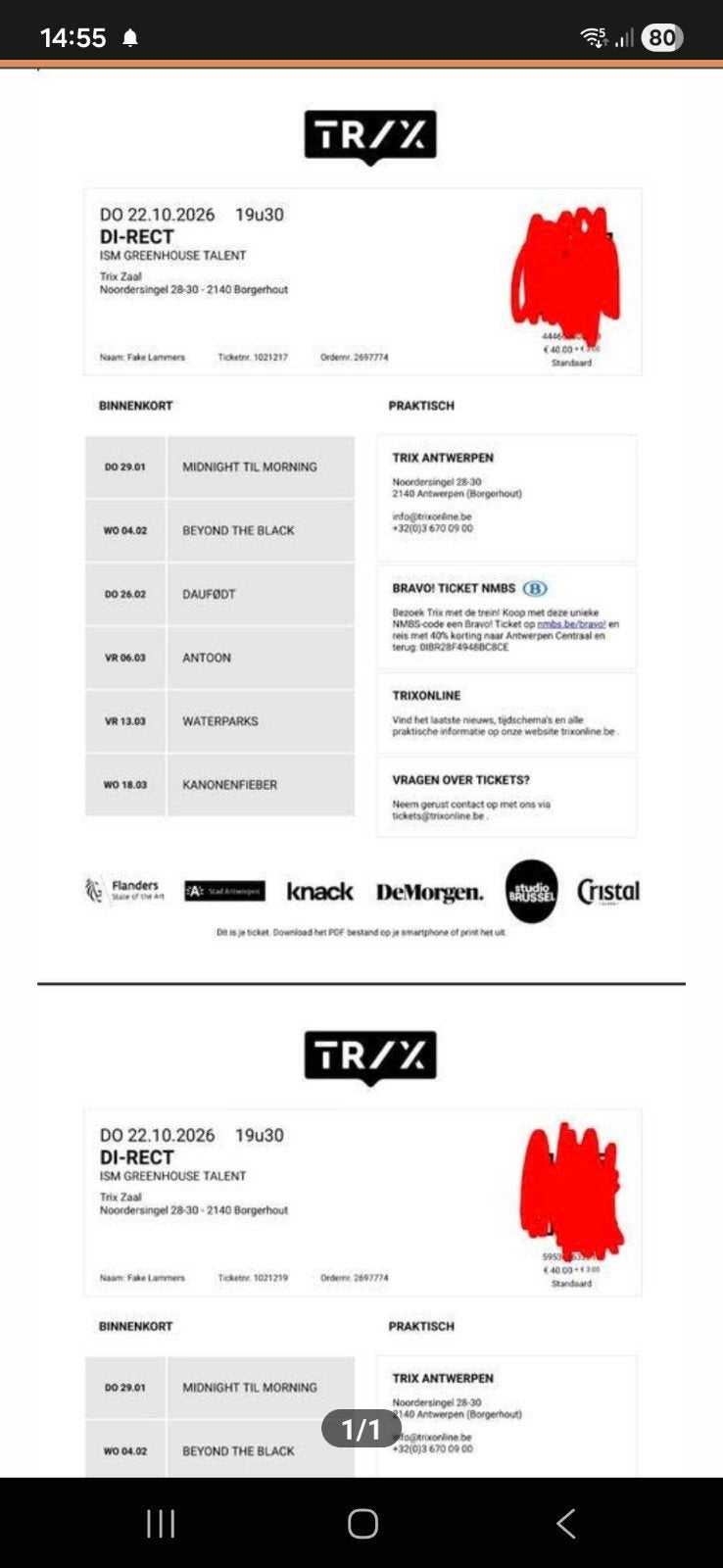 Te koop, 2 tickets voor Di-rect., Tickets en Kaartjes