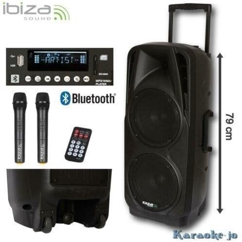IBIZA PORT225VHF-BT Mobiel geluidsysteem met 2 vhf microfoon, TV, Hi-fi & Vidéo, Enceintes, Télécommande, Enlèvement ou Envoi