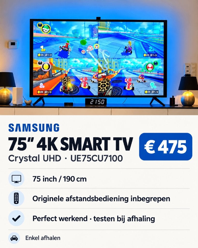 TV Samsung 75” Crystal UHD 4K Smart TV UE75CU7100 + GOVEE, Ophalen, Zo goed als nieuw