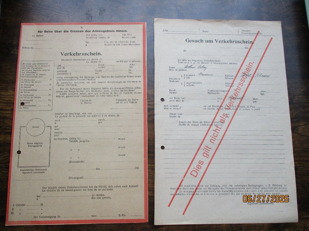 documents de voyage allemands occupent le territoire belge, Envoi