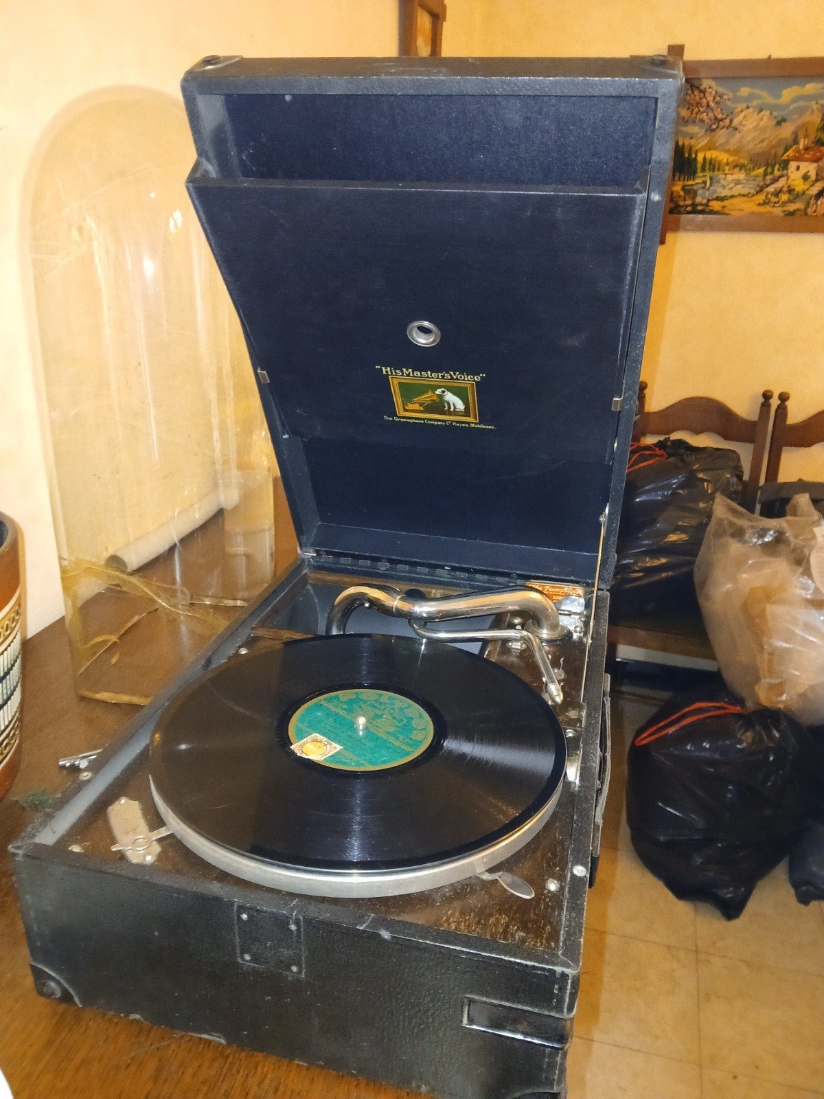 Pathetische grammofoon met platen..., Antiek en Kunst, Ophalen of Verzenden