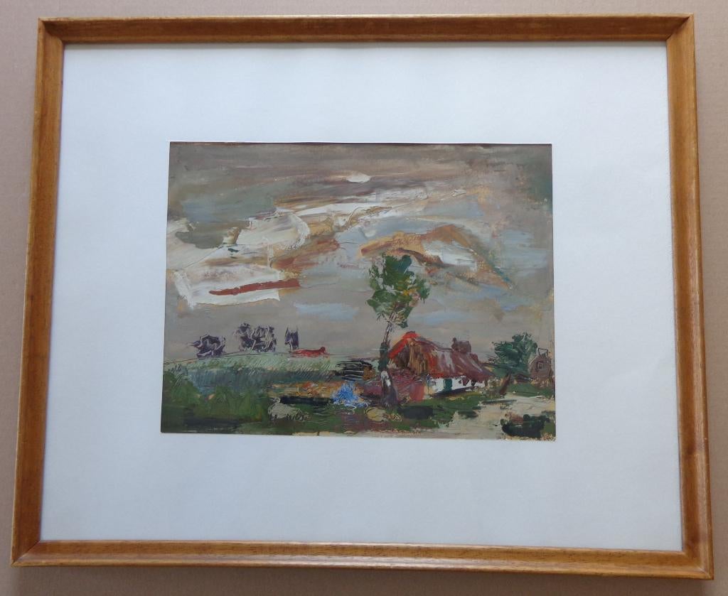 JACK GODDERIS / BOERDERIJ / OLIEVERF KARTON / 48x58cm KADER, Antiquités & Art, Art | Peinture | Moderne, Enlèvement ou Envoi, Verre